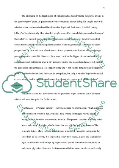 The Discourse on the Legalization of Euthanasia