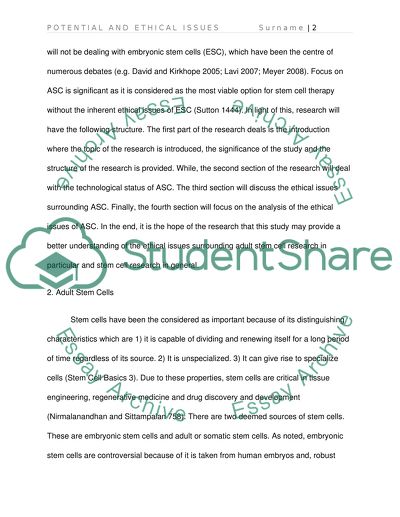 Potential and Ethical Issues of Adult Stem Cells