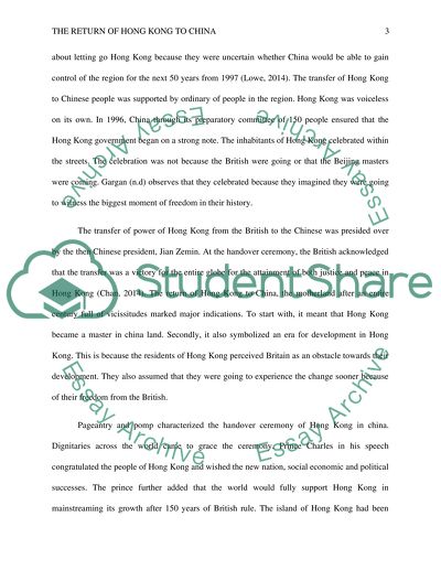 The Return of Hong Kong to China