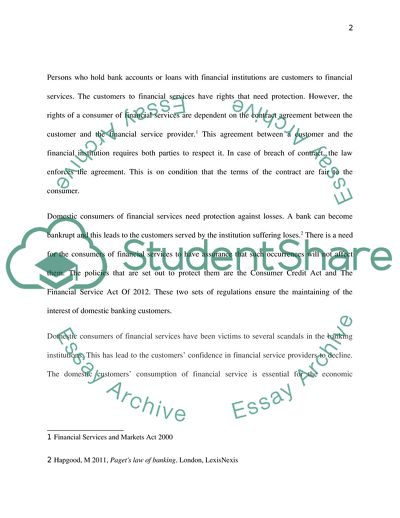 Domestic Consumers of Financial Services