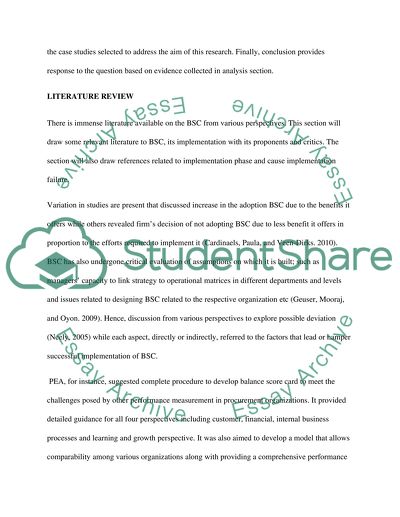 Implementation of Balance Score Card (BSC)