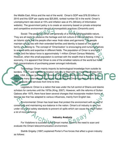 An Environmental Scan for Vodafone, a UK company expanding to the Sultanate of Oman, a Persian Gulf Nation