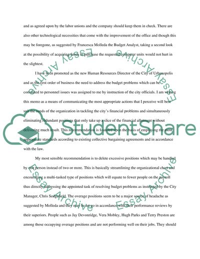 Article to be read BUDGET REORGANIZATION IN THE URBANOPOLIS HUMAN RESOURCES DEPARTMENT