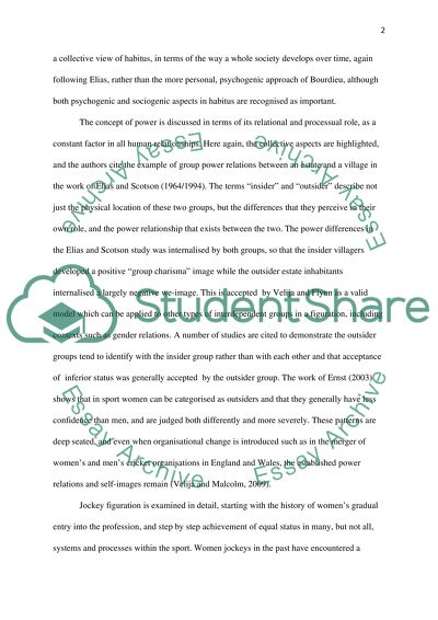 Their bottoms are the wrong shape The theory of established outsider relations and female jockeys