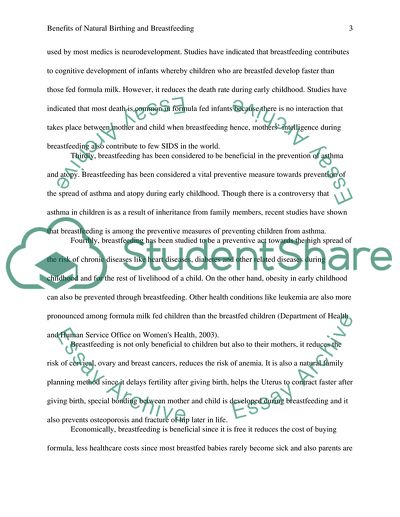 Benefits of breast feeding and natural birthing techniques