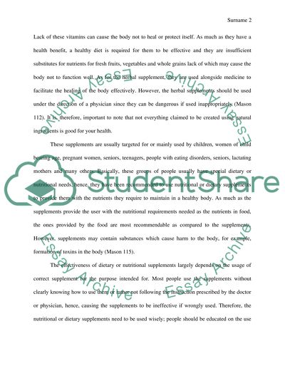 Dietary/Nutritional Supplements and Whether They are Effective