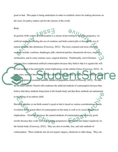 Critically discuss whether birth control is good or bad