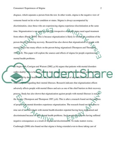 Consumers Experiences of Stigma