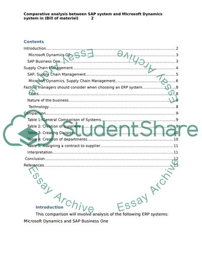 Comparative Analysis between SAP System and Microsoft Dynamics System