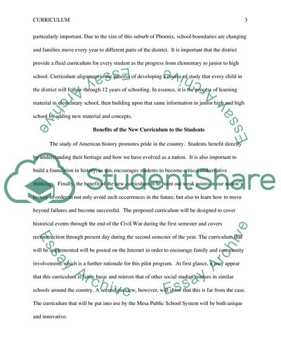 American History Curriculum in the Mesa Public School District in Arizona