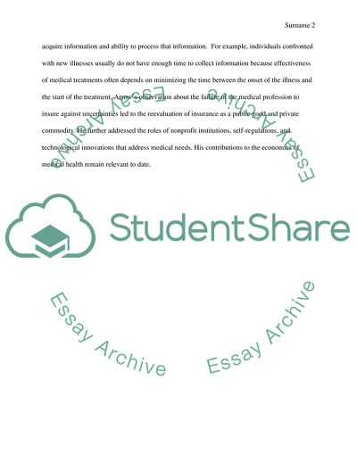 Review On Uncertainty And The Welfare Economics Of Medical Care Paper