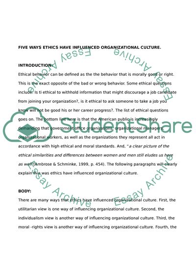 Five ways ethics have influenced organizational culture