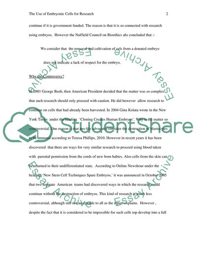 The Use of Embryonic Cells for Research