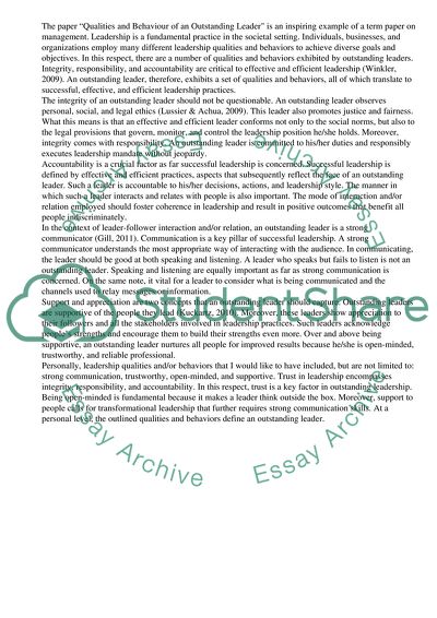 Qualities And Behaviours Of An Outstanding Leader