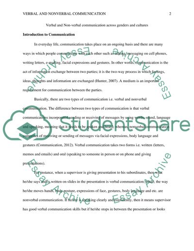 Verbal and Non-verbal communication across genders and cultures