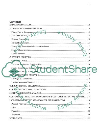 Develop a Services Marketing Plan of Fitness First