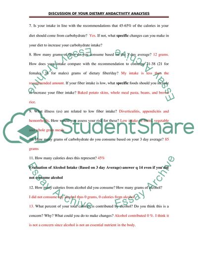 Dietary and Activity Analysis