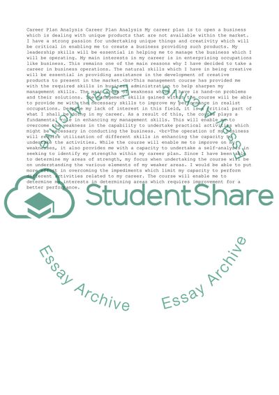 Career Plan Analysis Paper