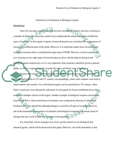 Terrorist Use of Chemical or Biological Agents