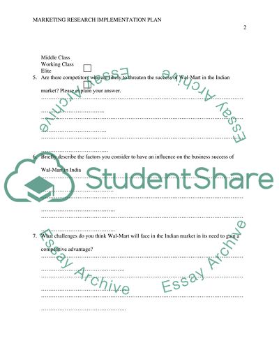 Market Research Implementation Plan for Wal-Marts Business Venture in India