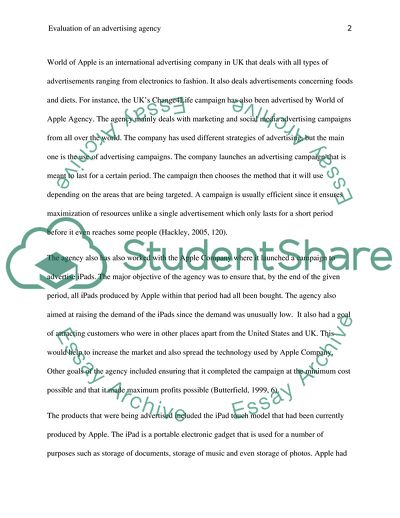 Evaluation of an Advertising Agency: Apple Company