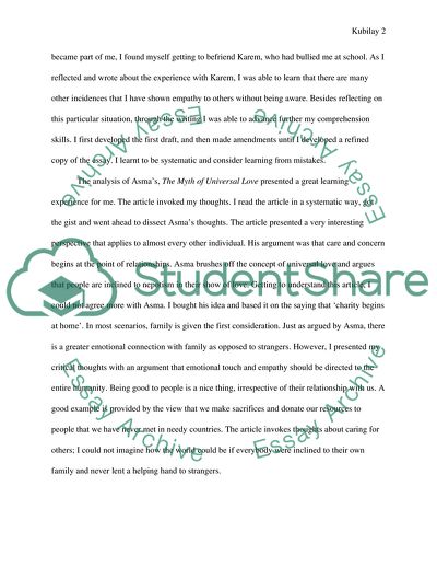 Analytical Skills Gained from Analysis of The Myth of Universal Love by Asma Stephen