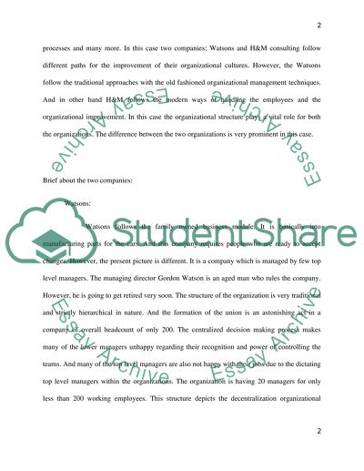 Comparative Analysis between Watsons and H&M Consulting