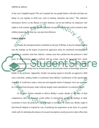Making an Aggressive Case for Day Cares Benefits by Sally Kalson