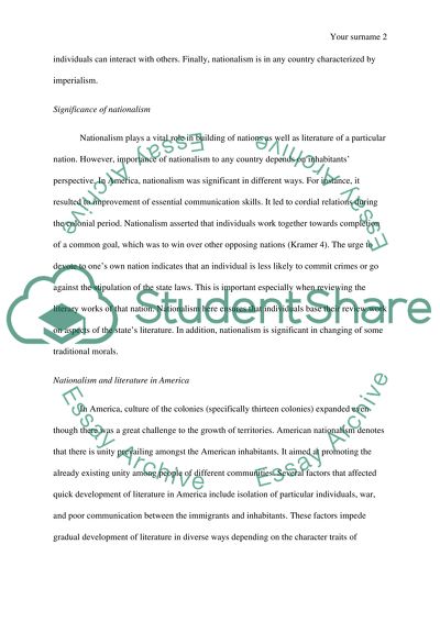 Literary nationalism as an emerging trend in American literature from the beginnings to 1820