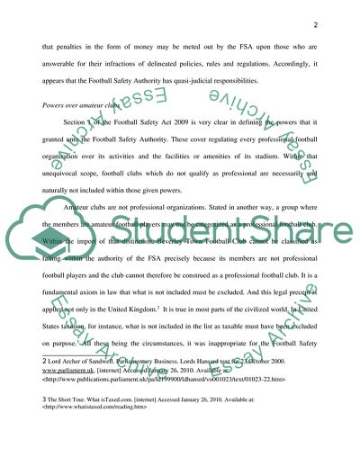 The Football Safety Authority - Its Powers and Authorities