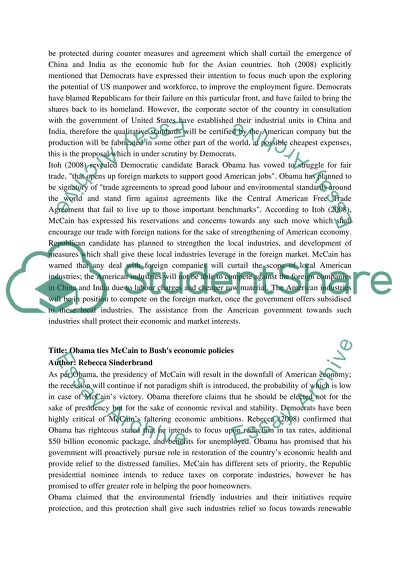 Economic Policy of Obama and McCain