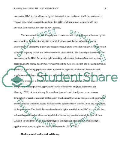 Health Law and Policy: the Health and Disability Commissioner Act