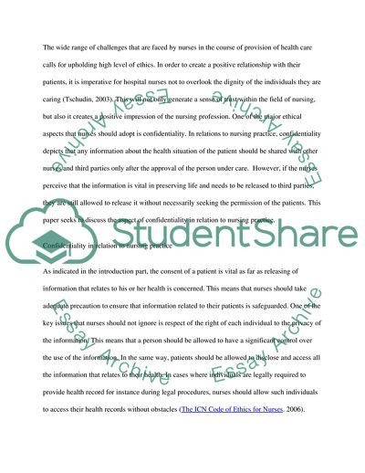 Confidentiality in Relation to Nursing Practice