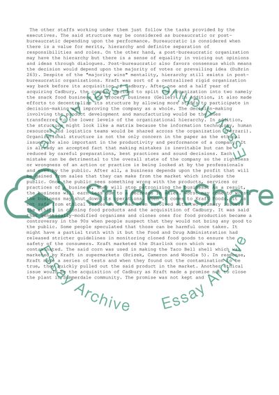 Organizational Structure and Ethical Issues of Kraft Company