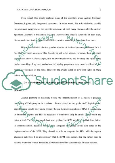 Article summary/ critique Essay Example | Topics and Well ...