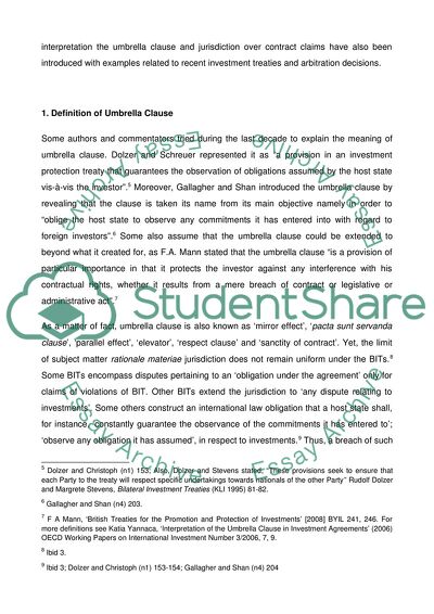 The Interpretation of Umbrella Clause in Investment Treaties