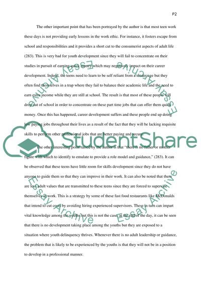 Analyses of Youths Working in Fast Food Industries