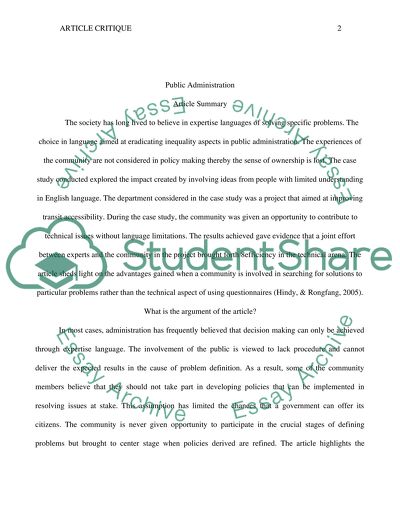 ARTICLE CRITIQUE - Applied Research Methods class for Public Admin