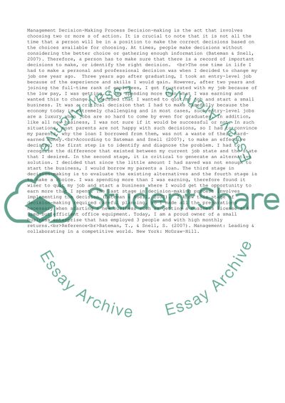 Decision Making Process Paper