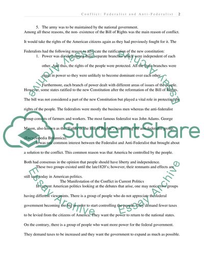 Conflict between Federalist and Anti-Federalist: Manifestation in American Politics Today