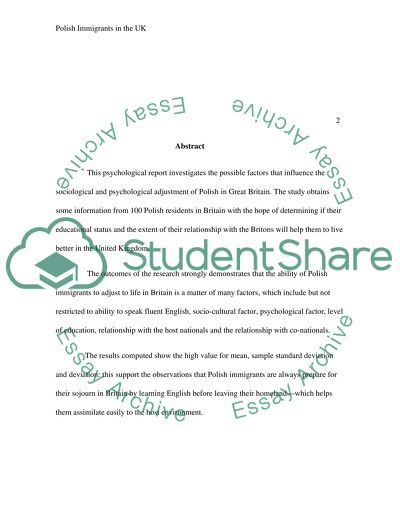 Predictors of socio-cultural and psychological adjustment of Polish immigrants in the UK