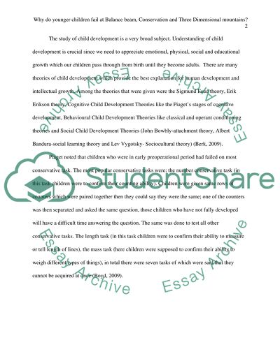 Why Do Youger Childer Fail at Balance Beam, Conservation and Three Dimensional Mountains