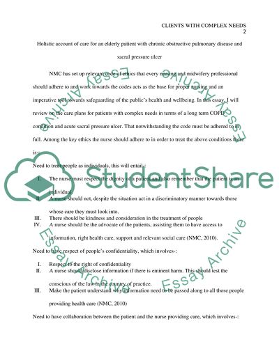 Holistic Account of Care for a Patient or Client with Complex Needs