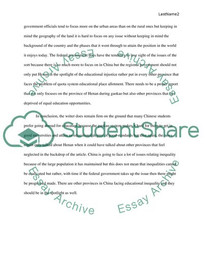 Response to the Article in University Admissions