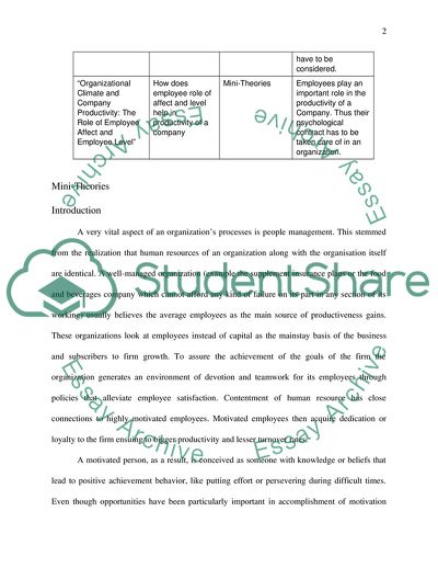Motivation Concepts Table and Analysis