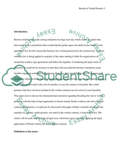 Business Law: Breach of Verbal Promises- A Context to Australian Court