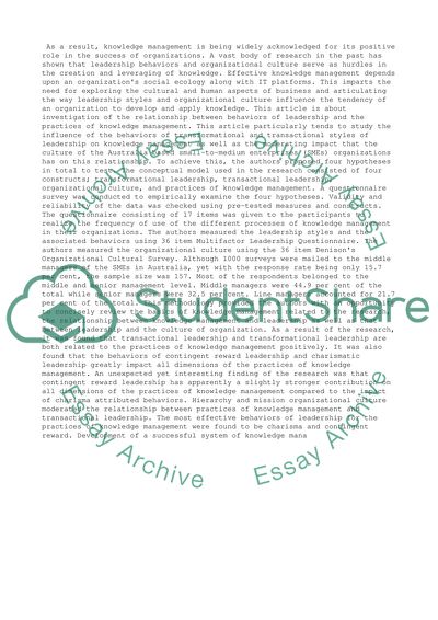 Leadership Behaviors, Organizational Culture, and Knowledge Management Practices by Hai Nam Nguyen