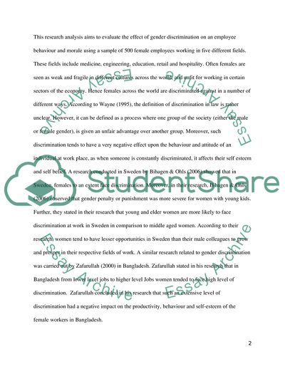 Gender Discrimination and Its Effect on an Employees Behaviour and Morale