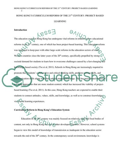 Hong Kongs Curriculum Reform of the 21st Century: Project-Based Learning