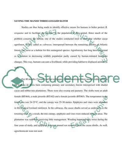 Threatened species - Bradypus Torquatus